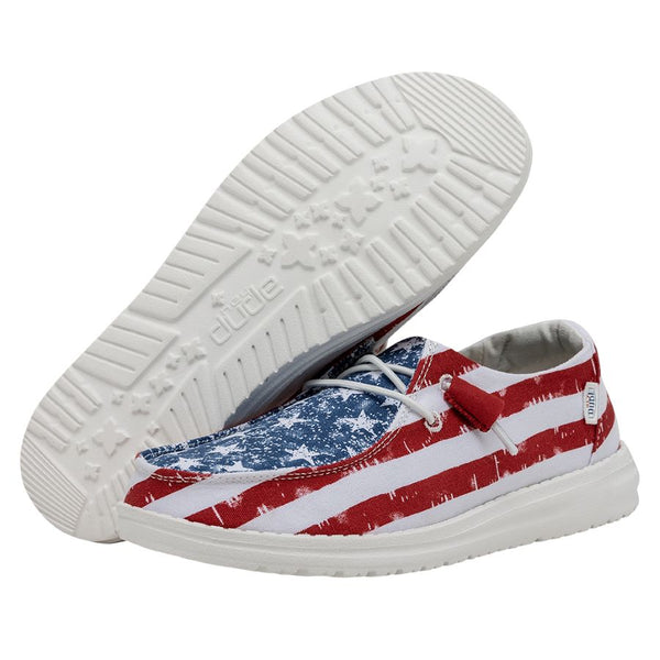 Red White and Blue Hey Dudes hotsell star spangled patriotic flag shoes womens size 11