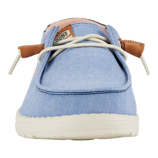 HEYDUDE Womens Wendy Chambray Casual Shoe - White/Blue