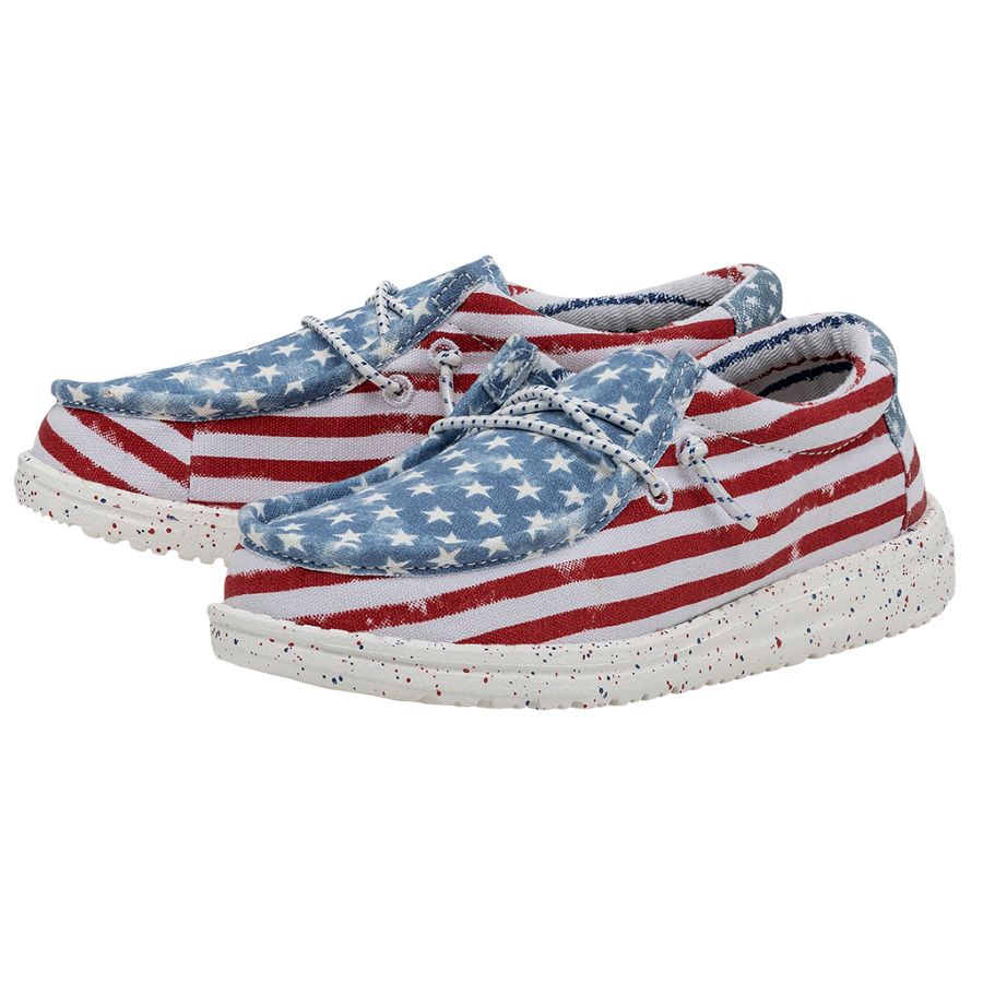 Wally Youth Patriotic Stars and Stripes - Boy's Shoes | HEYDUDE Shoes