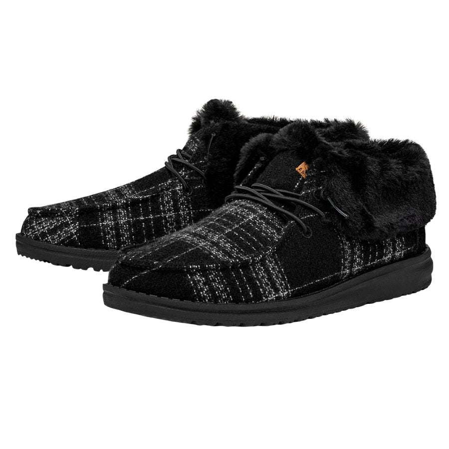 Wendy Fold Plaid Cozy Boot Black Plaid - Women's Boots | HEYDUDE shoes