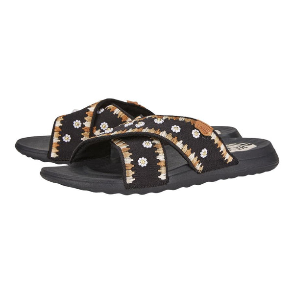 Christi Slide  Embroidered - Black