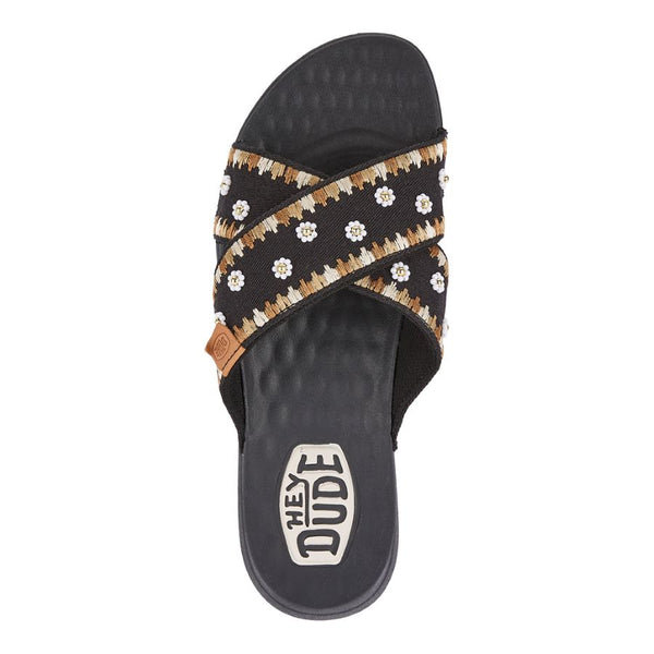 Christi Slide  Embroidered - Black