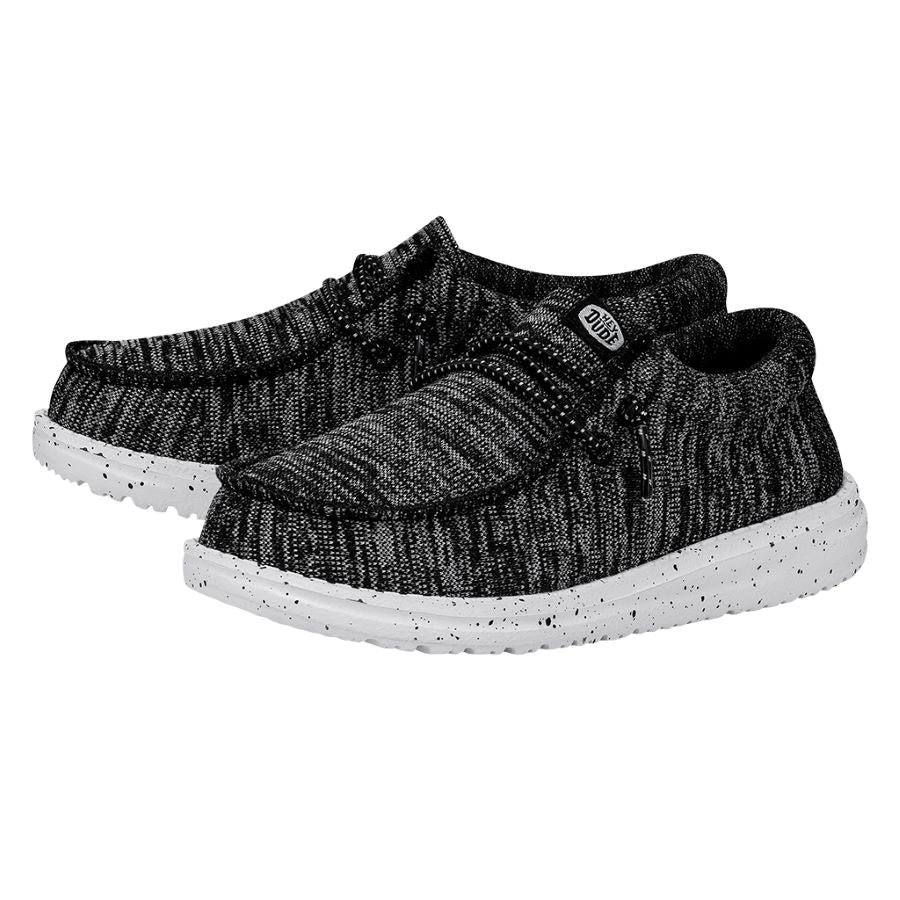  Hey Dude Wally Youth Sport Knit Black/White Size 1, Kids  Shoes, Kids Slip-on Loafers, Comfortable & Light-Weight