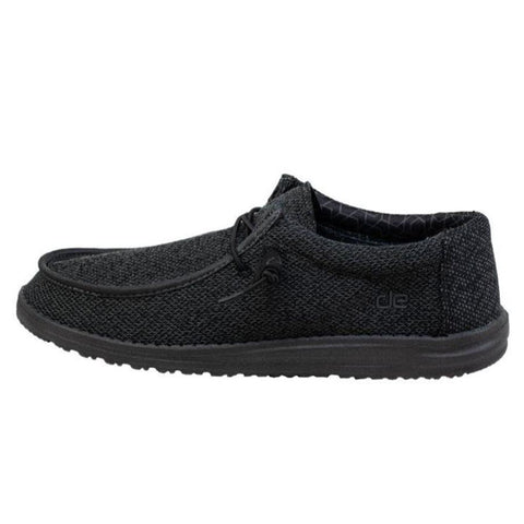 Hey Dude Men's Wally Washed Canvas Shoes - Black/Black - 12